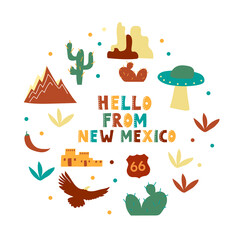 USA collection. Hello from New Mexico theme. State Symbols