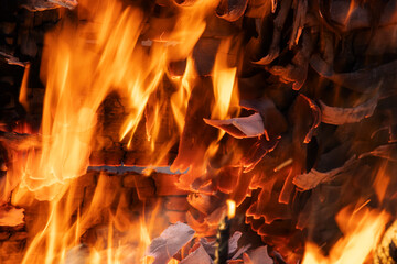 Burning paper in the fire, the texture of fire