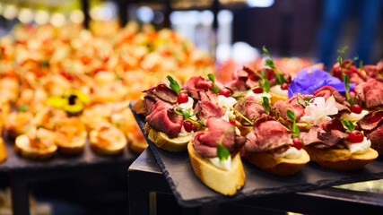 The Gourmet beef fillet canapes. Shallow dof
