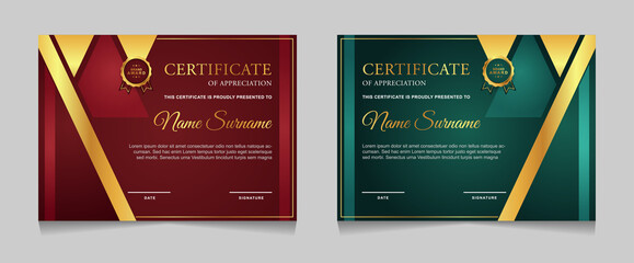 Set of certificate of achievement border design templates with elements of  luxury gold badges and modern line patterns. vector graphic print layout can use For award, appreciation, education