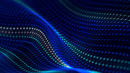 Fototapeta premium Abstract futuristic wave background. Network connection dots and lines. Digital structure. 3d rendering.