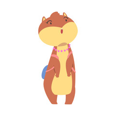 Cute Funny Hamster in Beads Standing with Backpack, Adorable Animal Character Cartoon Vector Illustration