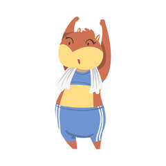 Cute Funny Hamster Doing Sports Exercise, Adorable Animal Character Cartoon Vector Illustration on White Background