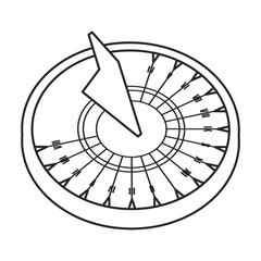 Sundial vector outline icon. Vector illustration sun clock on white background. Isolated outline illustration icon of sundial.