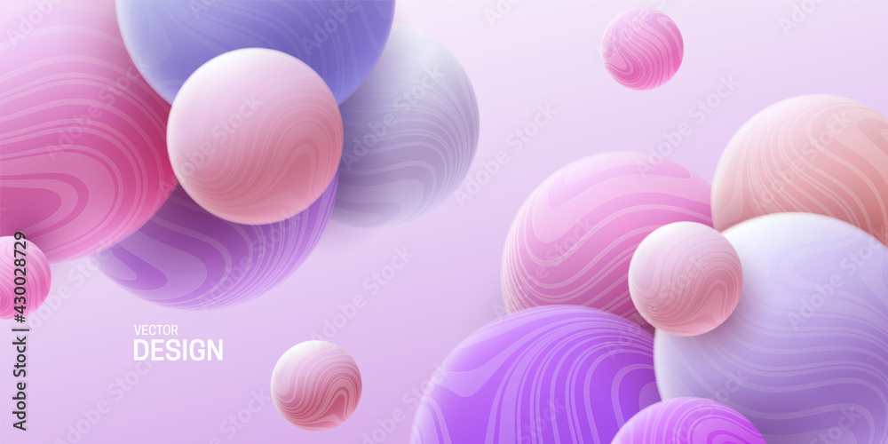 Wall mural abstract background with 3d dynamic spheres