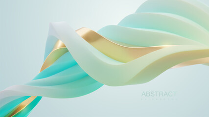 Abstract background with twisted turquoise and golden wave shape - obrazy, fototapety, plakaty
