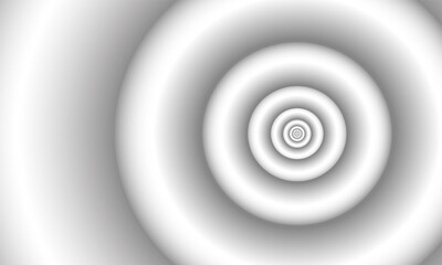 Monochrome background white-gray three-dimensional infinite circles. Spiral illusion