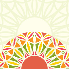 Vector square background with a piece of colored ethnic solar mandala