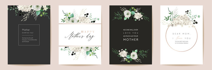 Mothers day classic floral greetings. Vector Watercolor flowers frame set. Spring flower design for Mother party