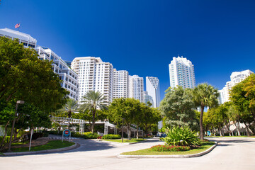 Fototapeta na wymiar Modern skyscrapers of Brickell Key in Miami, Florida