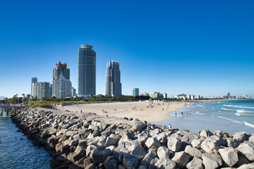 Amazing view of Miami Beach skyline from South Pointe Pier