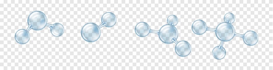 Set of realistic molecular sphere bubbles, transparent molecular connection models - obrazy, fototapety, plakaty