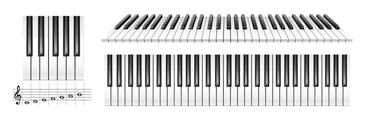 Realistic piano keys. Musical instrument keyboard top above view. Black and white piano keys © Iryna Petrenko