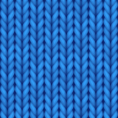 Fototapeta na wymiar Blue knitting seamless background for wallpaper design. Textured pattern of wooden threat ornament