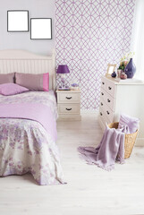 Fototapeta na wymiar special design modern purple bedroom interior design concept
