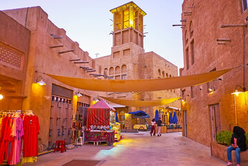 The market stalls in evening Al Fahidi, Dubai, UAE