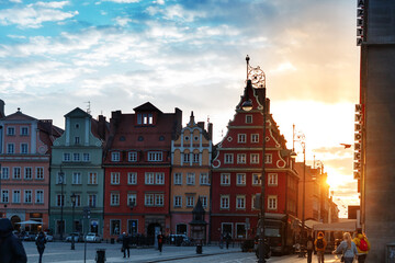 evening streets of the city of wroclaw in poland in spring