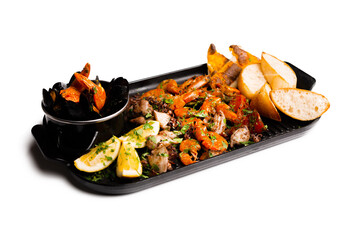 Isolated photo of a set from delicious prepared sea food.