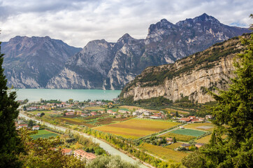Fototapeta na wymiar Village with mountains near Lake Garda in Italy - Trentino - Lombardy region