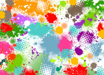 The background is made of multicolored paint stains. Vector illustration