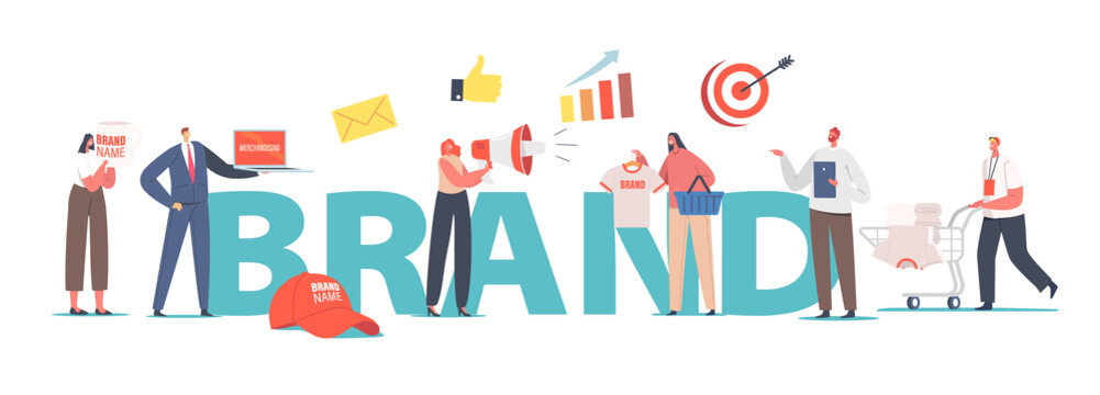 Brand Concept. Customer Character Buy Branded Clothes or Goods. Brand Awareness Campaign, Business Branding or Marketing