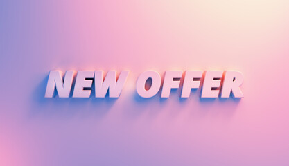 New offer, promotion banner for sale. 3D text in pastel color in rose, pink and white. 3D illustration.