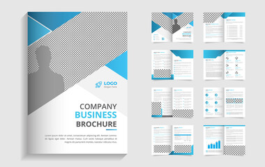 16 page modern abstract shape bi fold brochure company profile template design
