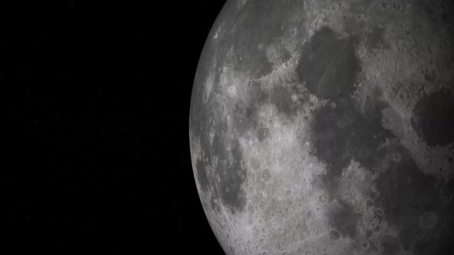 Close-up of moon surface 4k CGI animation