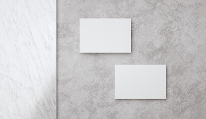 3d illustration. Two blank white business cards mockup. Template design for branding identity.