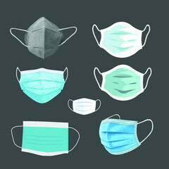 Collection Of Mask COVID 19 Flat Design Vector