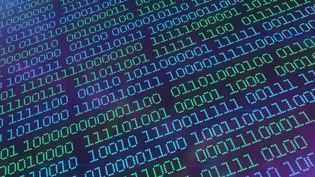 Concept representation of binary code. Binary digits 1 and 0 in different configurations on dark background. A footage of binary code.