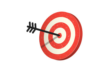 Red target for a bow with an arrow in the center of 3D. A vector object on an isolated white background.