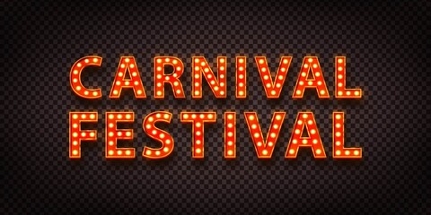 Vector realistic isolated red marquee text of Carnival Festival logo for decoration on the transparent background.