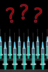 Syringes in rows Question marks