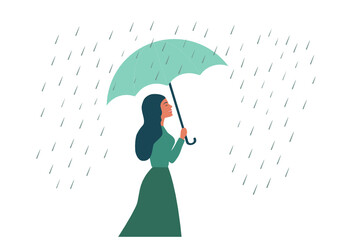 Beautiful woman holding umbrella in raining day vector illustration 