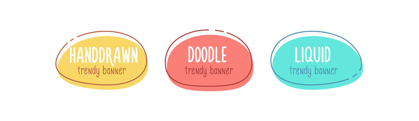 Set of doodle hand drawn organic shapes. Vector trendy elements. Template graphics with geometric speech bubbles and banners with frames to put your own text