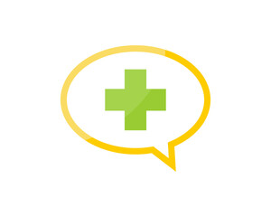 Plus medical symbol in the bubble chat logo