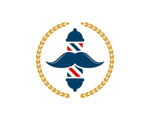 Circular wheat with barber shop symbol and mustache