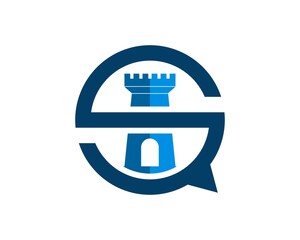 Bubble chat with S letter initial and fortress inside