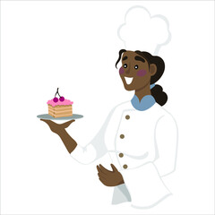 Chef cook isolate on a white background.  Funny cook delicious food illustration. Portraits of a chef in different situations. Man in a chef's hat.