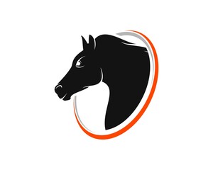 Black horse with abstract swoosh