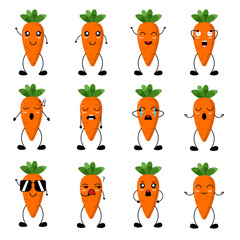 set of funny carrot cartoon kawai