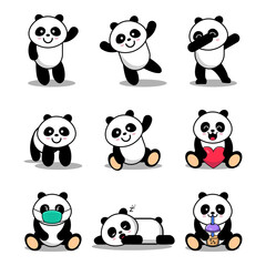 Beautiful Set of Cute Panda in different action