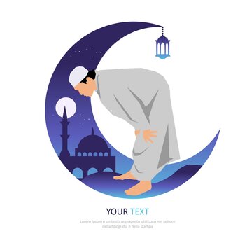 man praying in laylatul qadr, the night better than 1000 months, ramadan kareem, happy eid, illustration vector graphic islamic holy month of ramadhan. Perfect for concept of presentation, banner