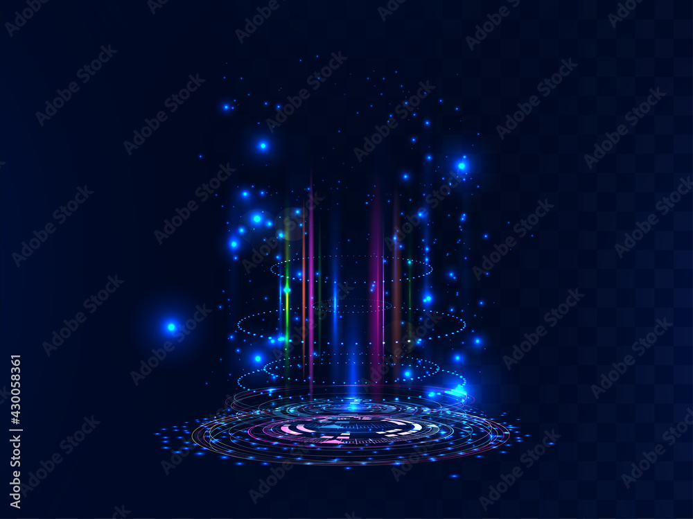 Poster futuristic and magic portal. futuristic scene with neon and light effects. digital circle portal or 