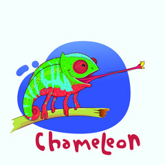 chameleon hunting insects cartoon vector, illustration vector image