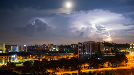 monsoon transition causing multiple Lightning strikes during thunder storm over Putrajaya city 