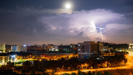 monsoon transition causing multiple Lightning strikes during thunder storm over Putrajaya city 