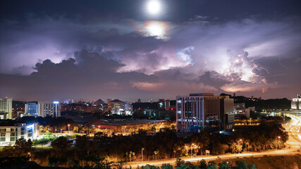 monsoon transition causing multiple Lightning strikes during thunder storm over Putrajaya city 