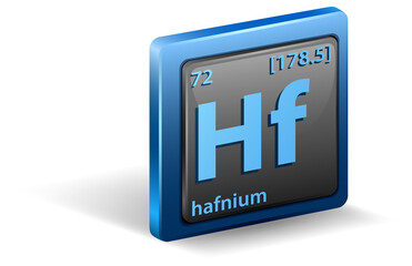 Hafnium chemical element. Chemical symbol with atomic number and atomic mass.